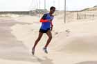 Weynay Ghebresilasie battles through a sand storm on his way to winning the Sand Dancer, South Shields.
